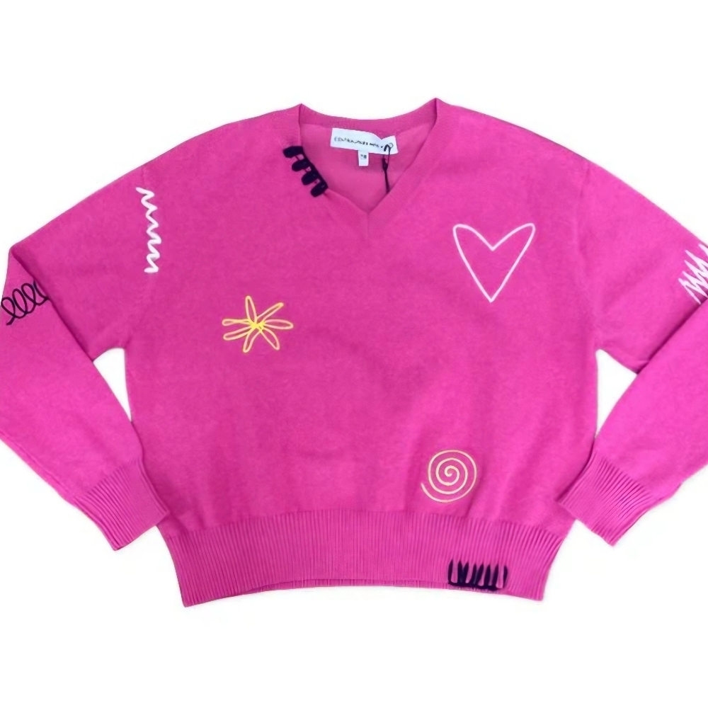 Central Park West Kids Zeke Embroidered V-neck Sweater Size 14/16